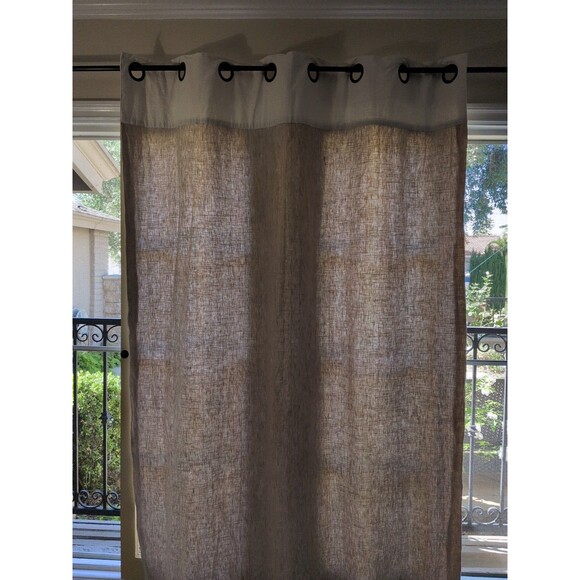 POTTERY BARN Classic Belgian Flax Linen Curtain Panel Tan Grommet 1  50 x  84 - Picture 2 of 10